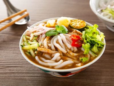 Assam Laksa (Noddle in Tangy Fish Gravy) is a Special Malaysian Popular Food (Assam Laksa